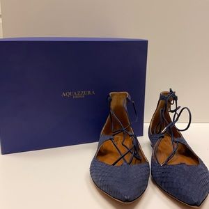 Aquazzura Blue Lace Up Christy Flats